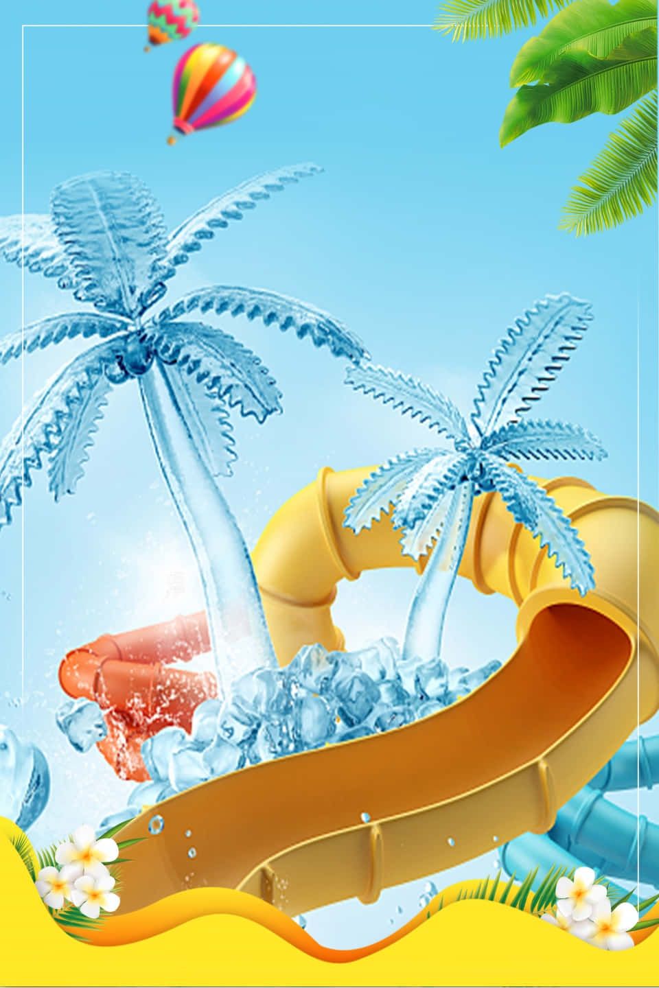 960x1440 Download Water Slide Pool Party Background