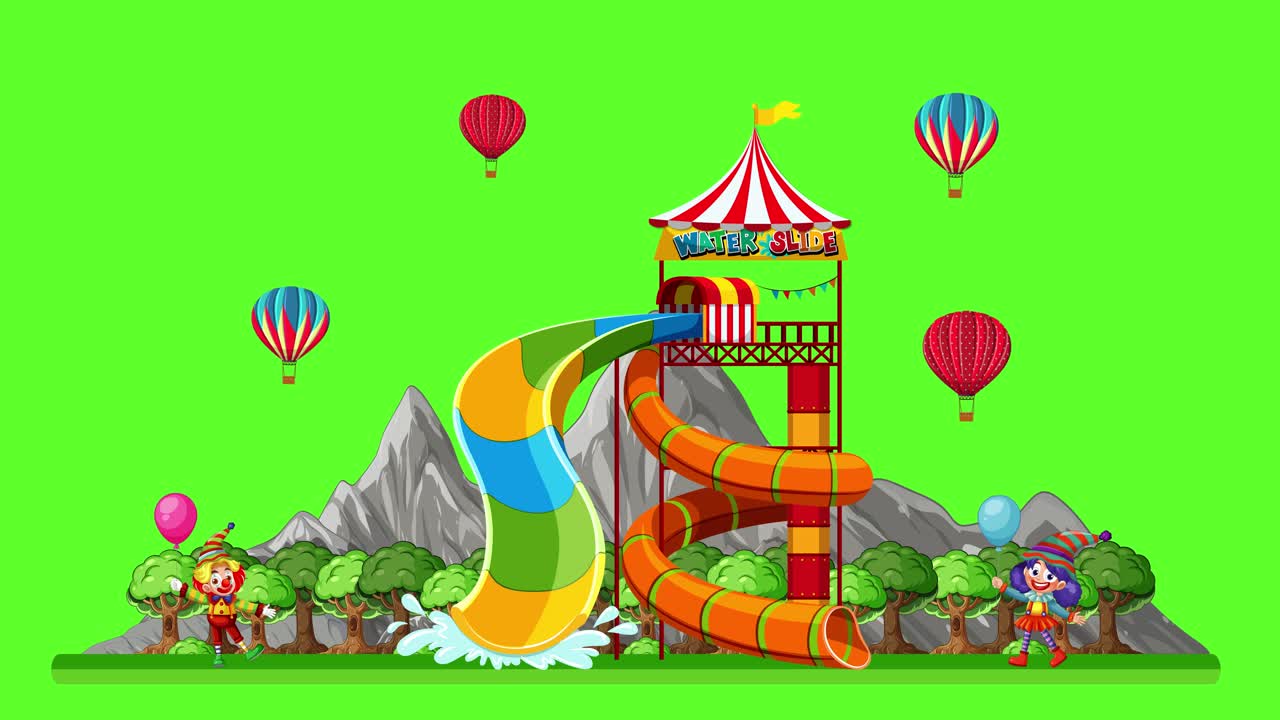 1280x720 Scene with waterslide in the waterpark on white background