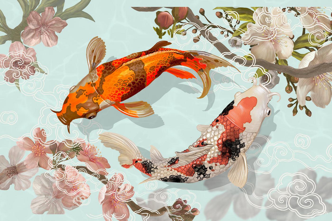 1400x933 Yellow Japanese Koi Wall Mural