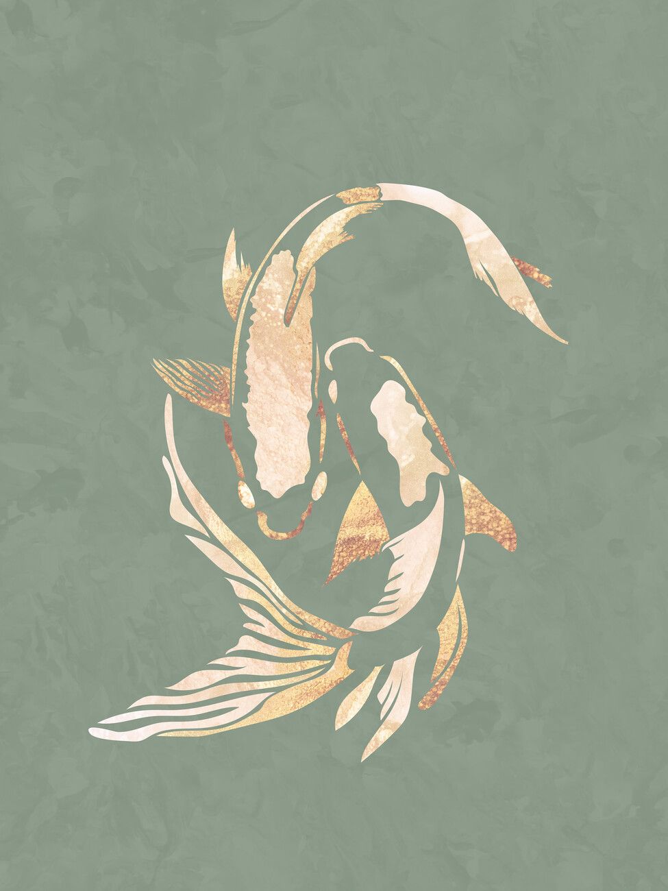 975x1300 Poster Sage green gold koi fish 1. Wall Art 1 FREE