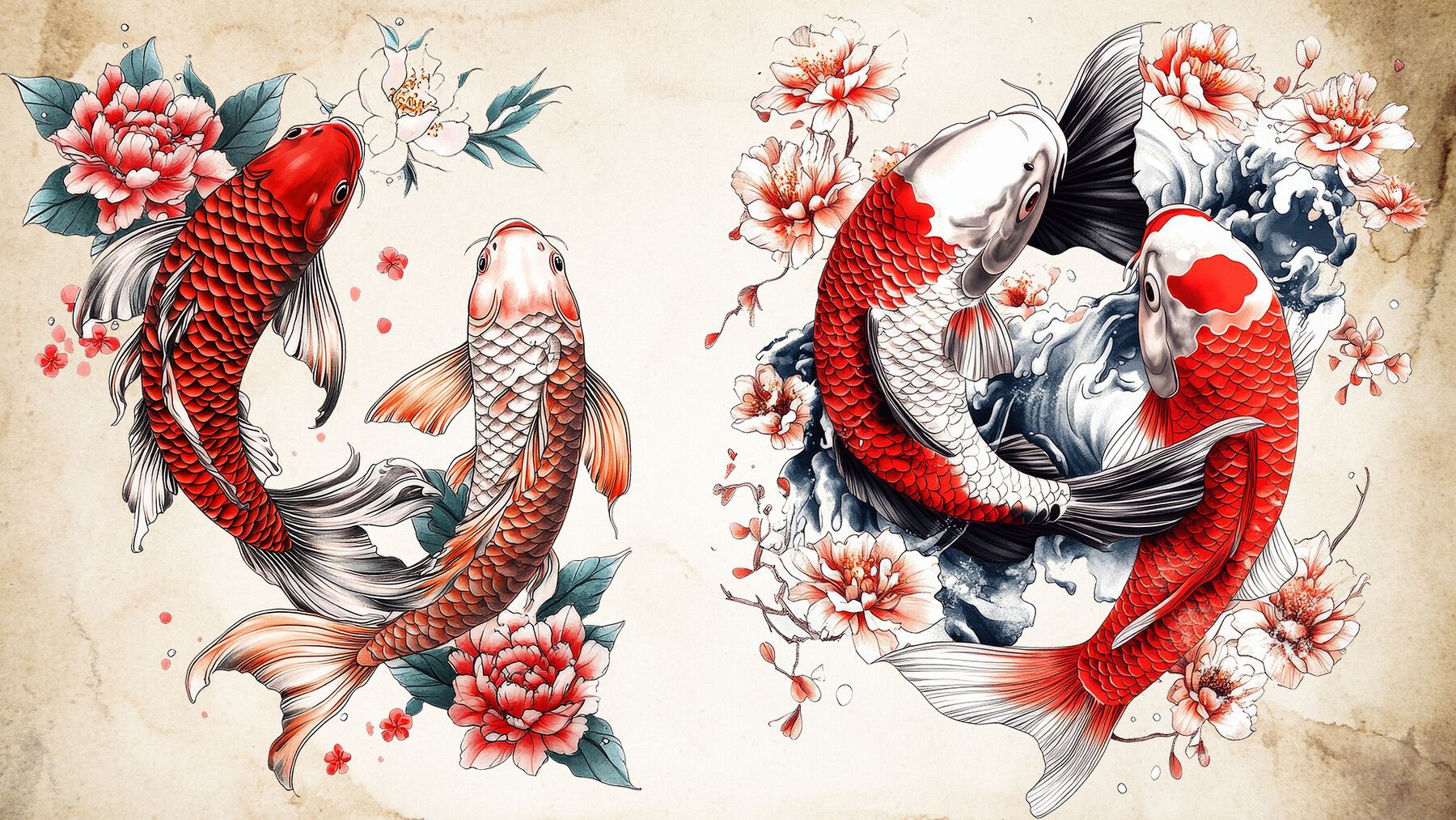 1800x1013 Koi Fish Tattoo Design and Print Art( PNG Files )-4K- High Quality