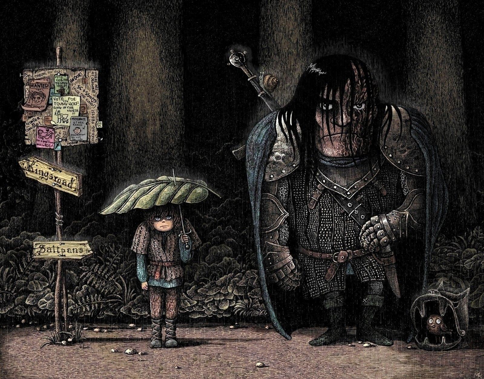1600x1253 funny, artwork, Game of Thrones, Arya Stark, Sandor Clegane, The Hound wallpaper