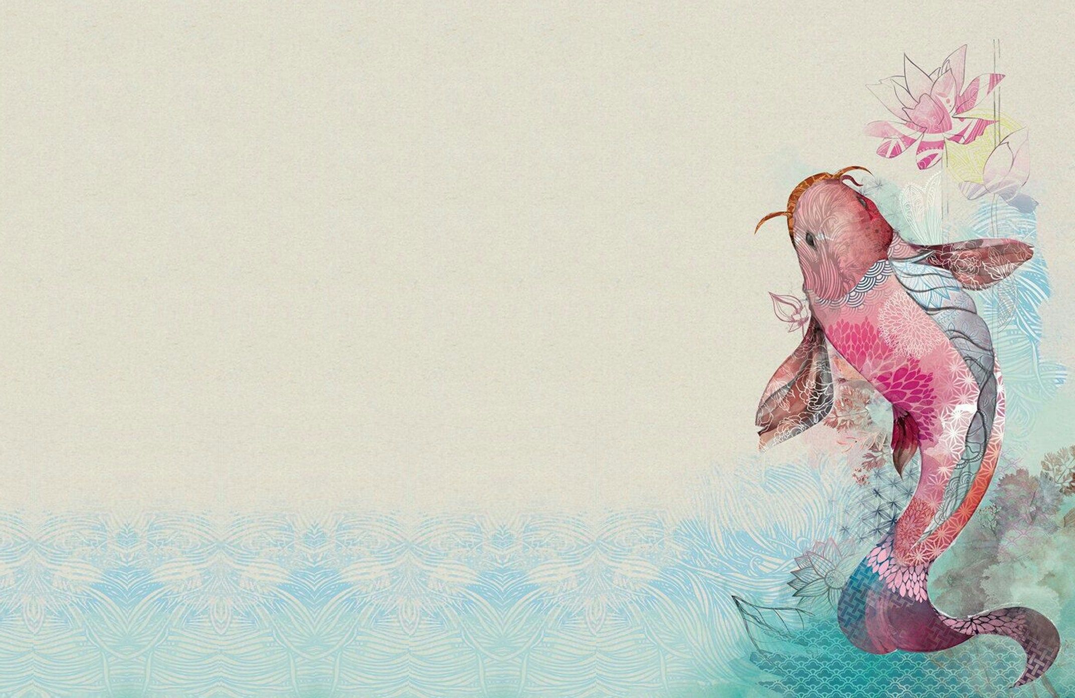 2144x1392 Wallpaper fish, art, Lotus, goldfish, fish, Illustration, MOTH for mobile and desktop, section минимализм, resolution 2144x1392