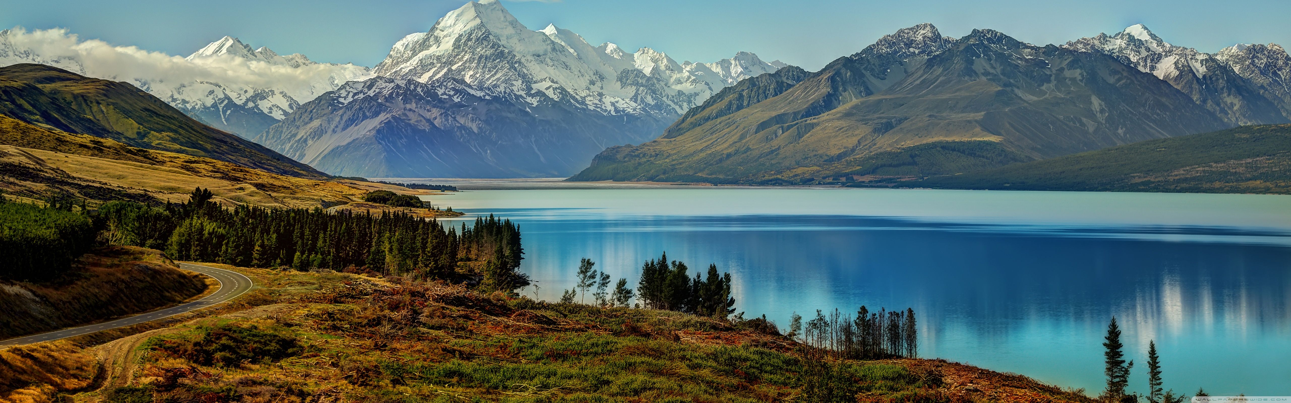 5120x1600 The Road to Mount Cook along Lake Pukaki 4K UHD Wallpaper for UltraHD Desktop and TV : Dual Monitor : Smartphone and Tablet Devices
