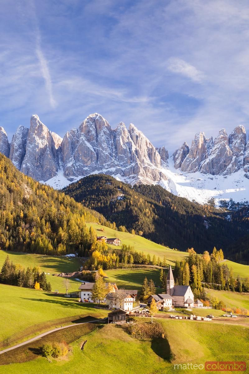 800x1200 Famous view of St Magdalena town under Odle peaks in the Dolomites Italy. Royalty Free Image