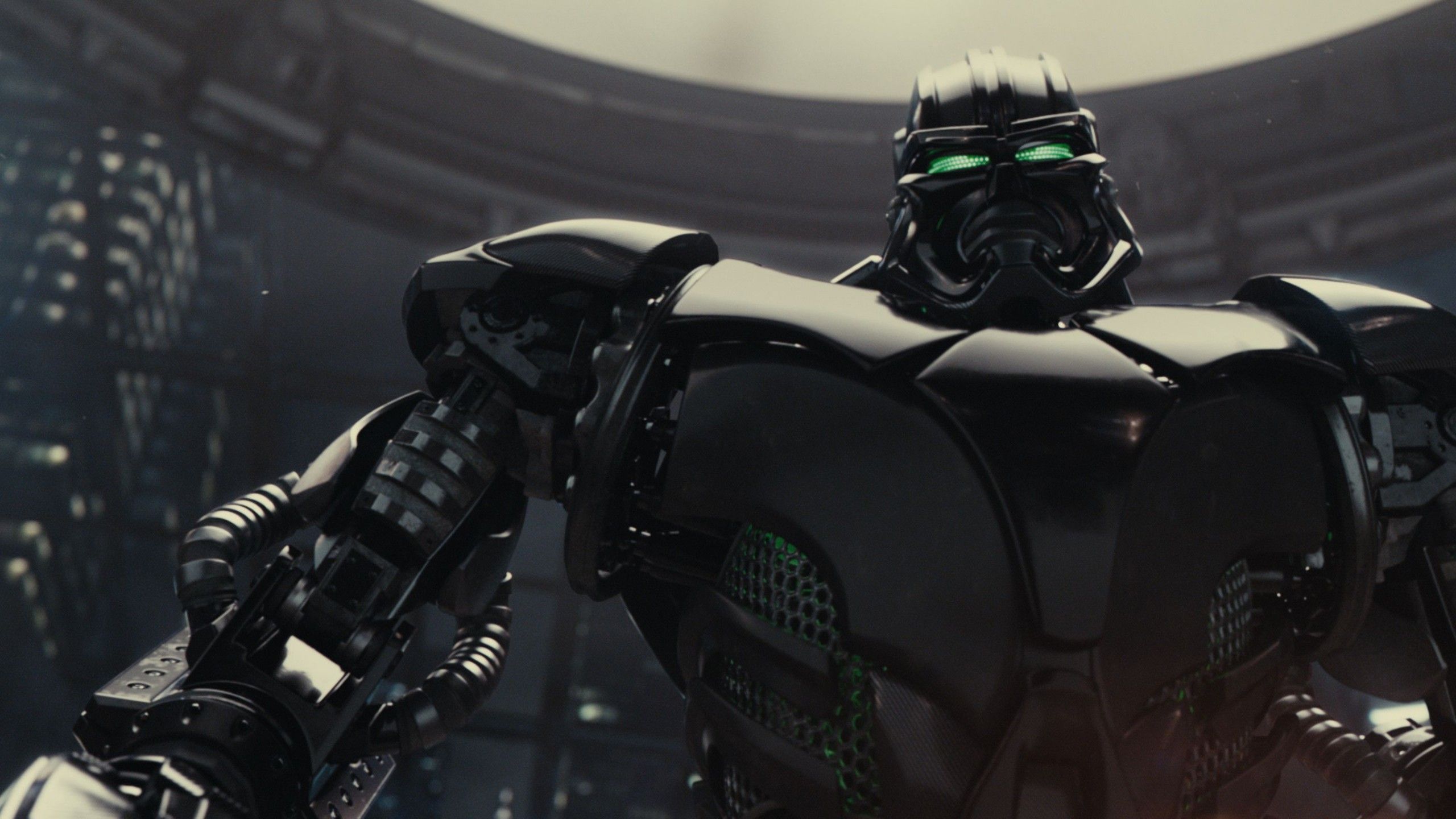2560x1440 Green Eyes Black Robot 4K HD Real Steel Wallpaper