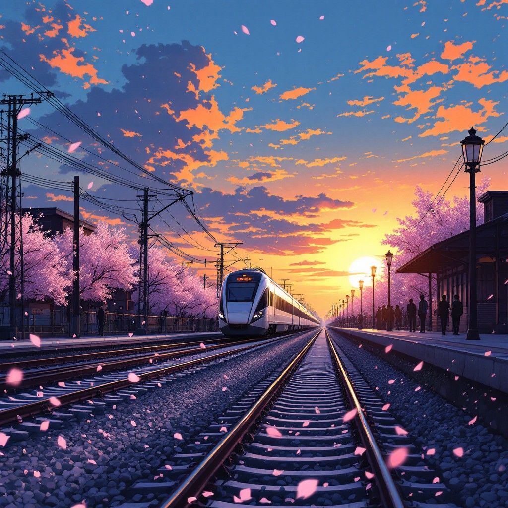 1024x1024 Free Sunset Railway Dreams Image, Train, Railway