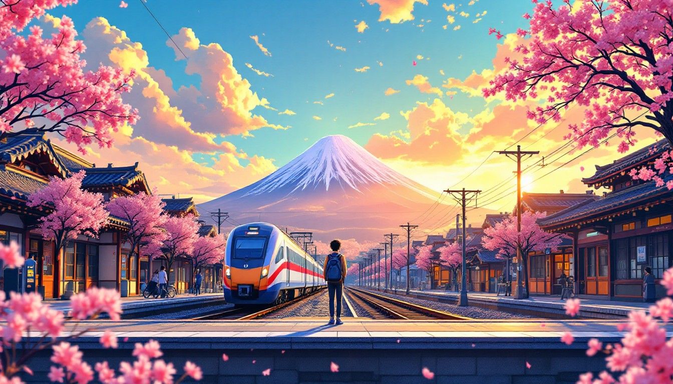 1344x768 Free Japan Train Dreams Image, Japan, Sakura
