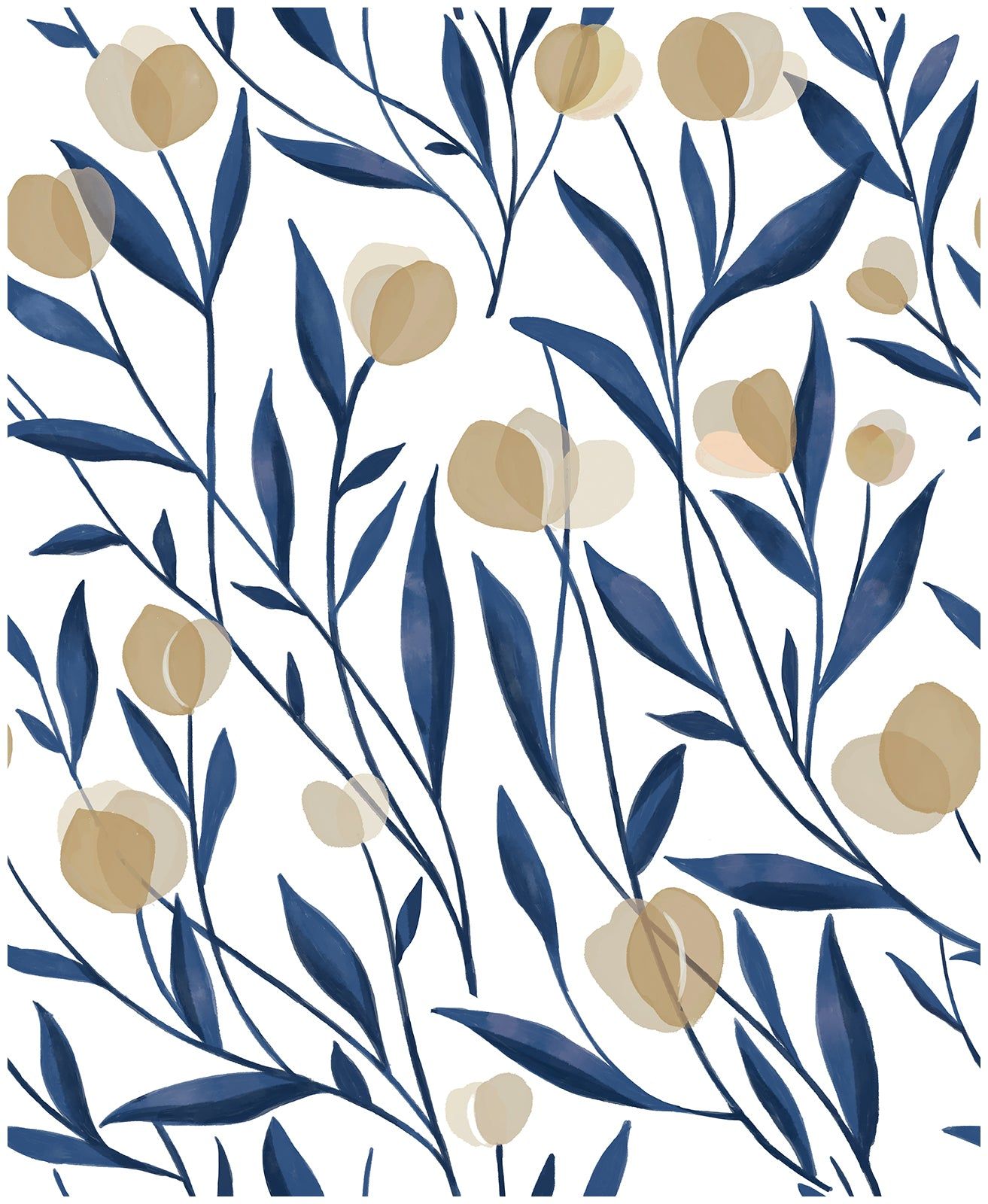 1313x1600 Blue & Beige Minimalist Botanical Floral Peel and Stick Wallpaper
