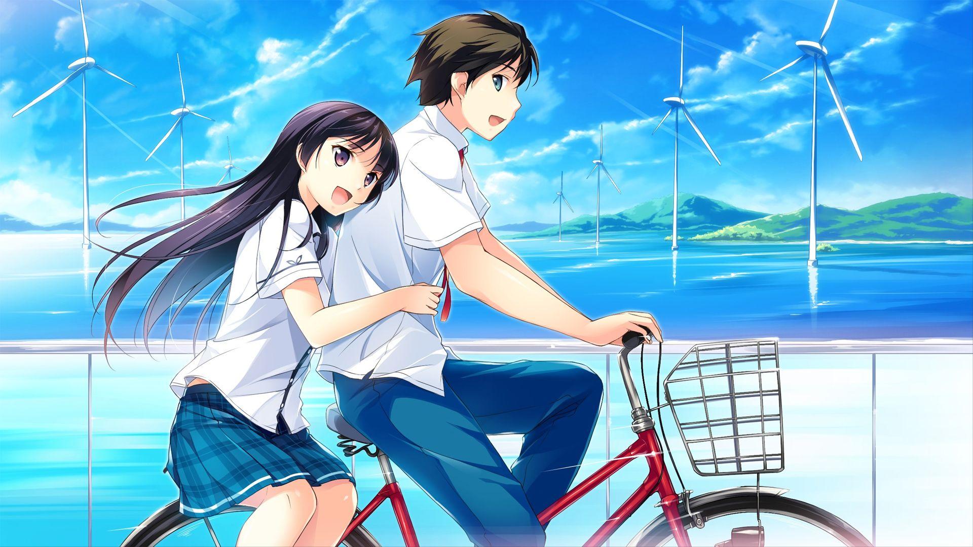 1920x1080 Aoi Minase i Kotori Habane na rowerze. Wallpaper from If My Heart