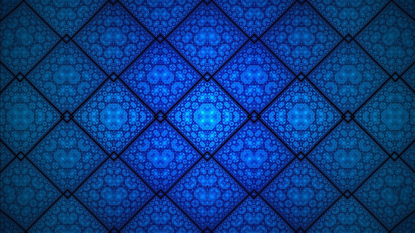 1366x768 Blue Rhombuses Fractal Pattern Abstraction 4K HD Abstract Wallpaper
