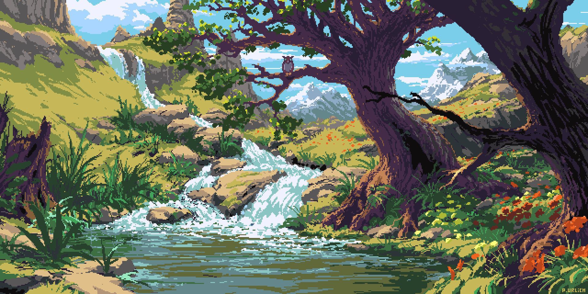 1920x960 Spring Pixel Art Wallpaper