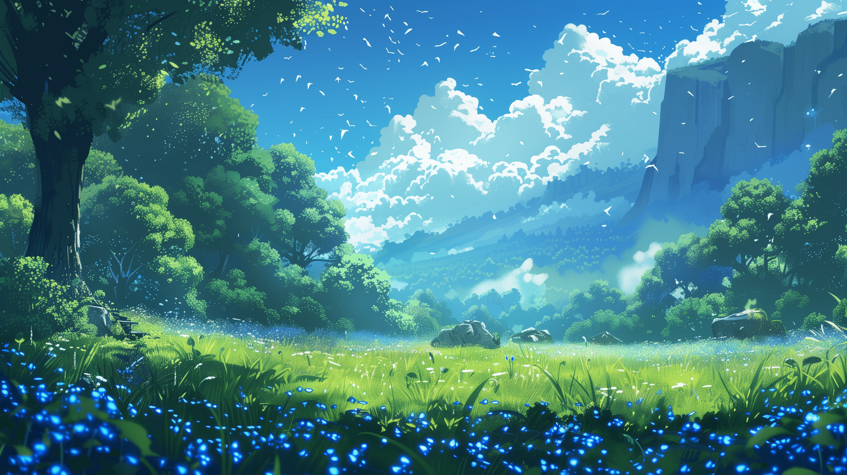 2912x1632 HD Pixel Meadow: AI Crafted Scenic Wallpaper Blissx1632