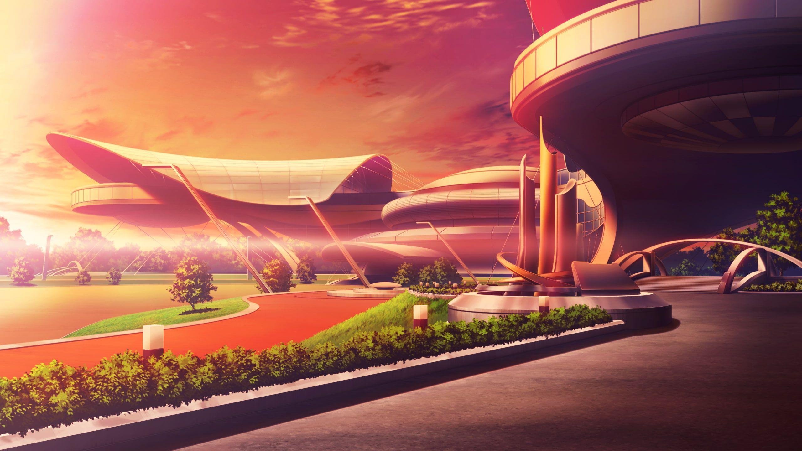 2560x1440 building #game #hirogete #kono #oozora #scenic #sunset #tsubasa