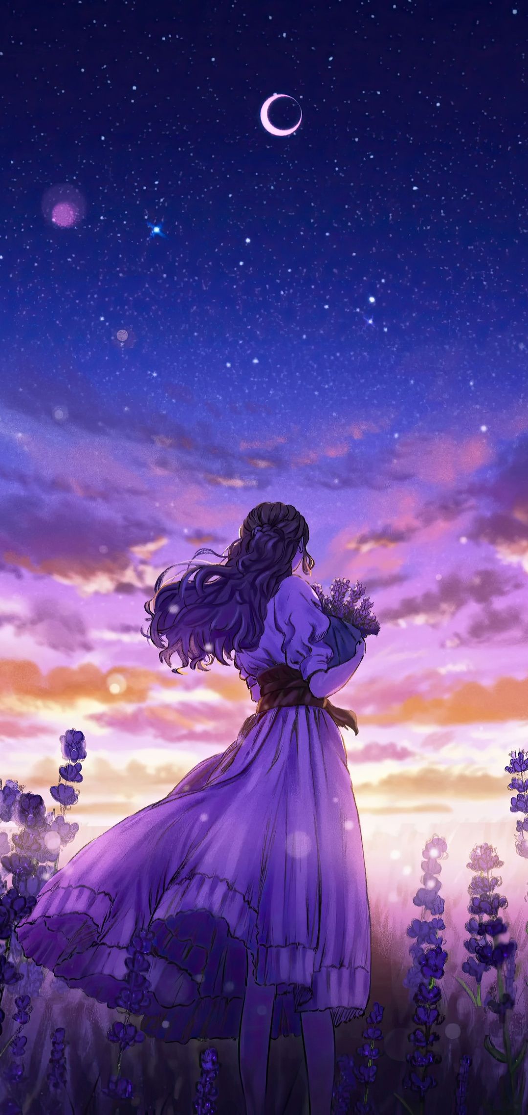 1080x2280 Lavender Field Anime Girl 5k One Plus Huawei p Honor view Vivo y Oppo f Xiaomi Mi A2 , HD 4k Wallpaper, Image, Background, Photos and Picture