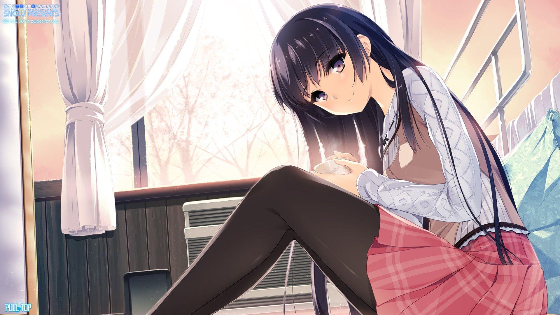 1920x1080 #Habane Kotori, #anime girls, #stockings, #red skirt