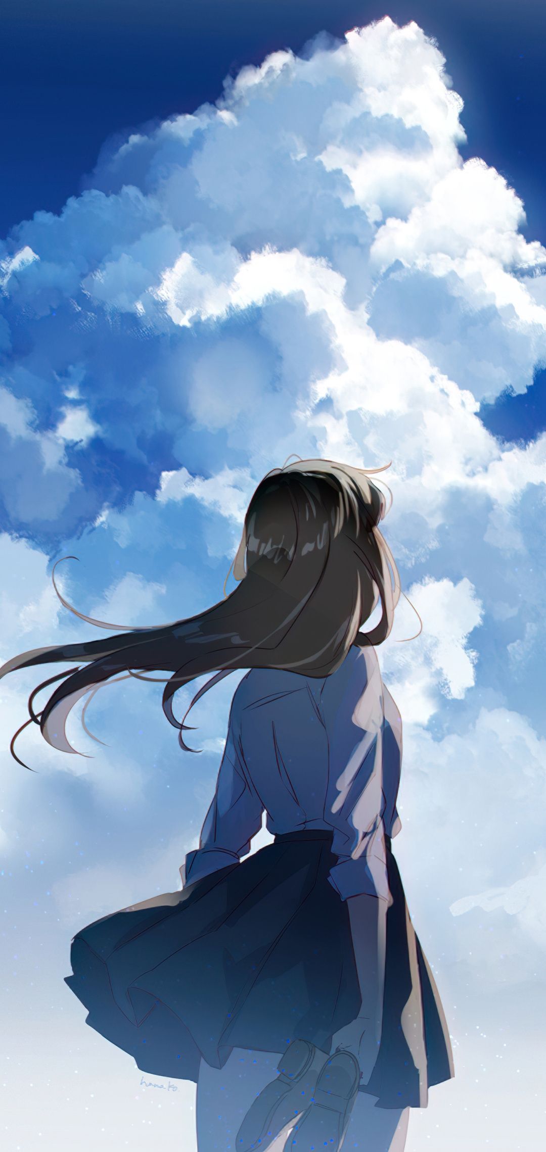 1080x2280 Anime School Girl Watching Clear Sky One Plus Huawei p Honor view Vivo y Oppo f Xiaomi Mi A2 , HD 4k Wallpaper, Image, Background, Photos and Picture