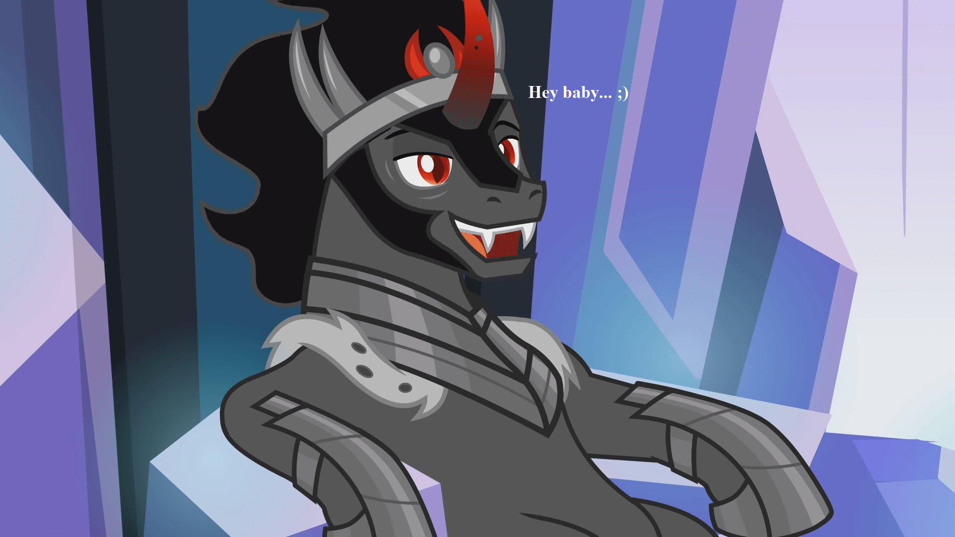 1920x1080 safe, edit, edited screencap, screencap, king sombra, pony, unicorn, g my little pony: friendship is magic, the beginning of the end, armor, bedroom eyes, cape, clothes, crown, crystal, dialogue, flirting