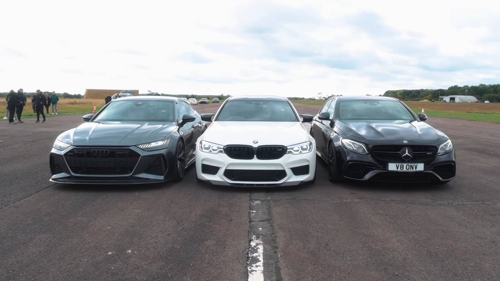 1600x900 Mercedes AMG E63S, Audi RS and BMW M5 Competition Battle on the Drag Strip