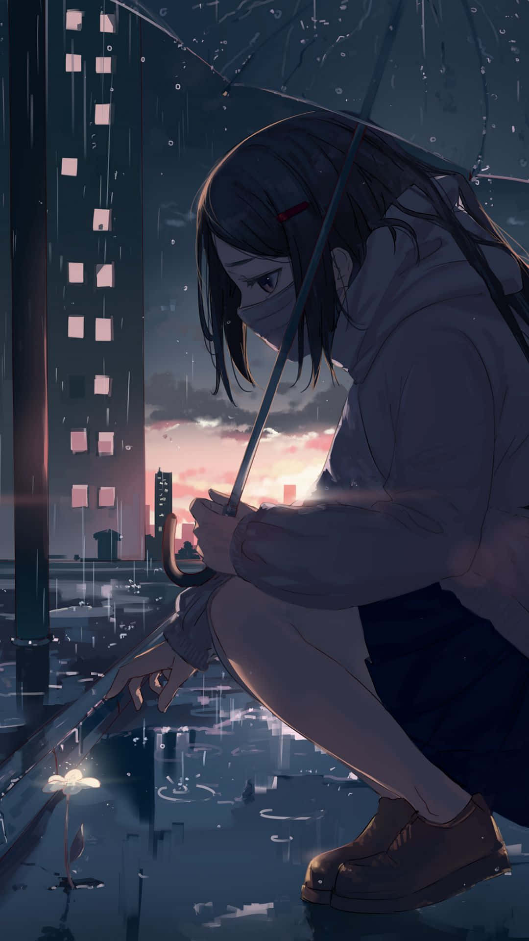 1080x1920 Download Sad Vibes Anime Girl City Rain Wallpaper