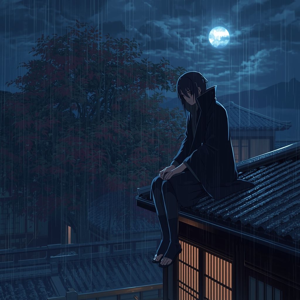 1024x1024 cinematic anime style night scene lone uchiha
