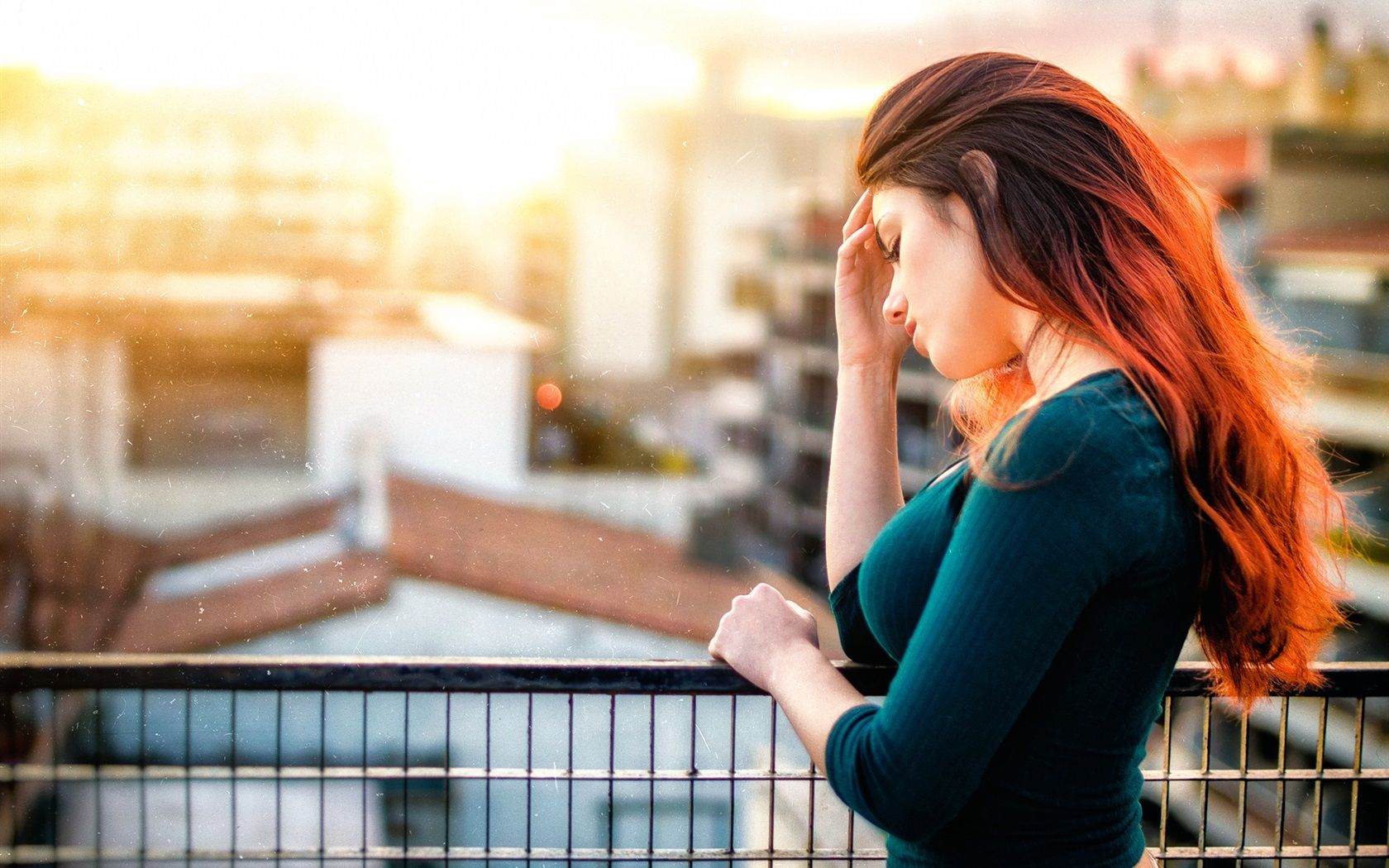 1680x1050 Wallpaper Sadness red hair girl, city 1920x1200 Picture, Image