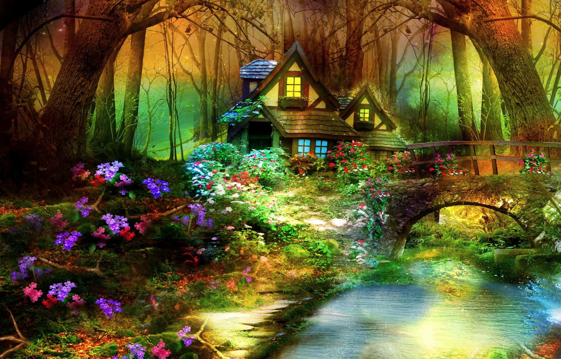 1920x1229 Download Magical Forest Cottage Wallpaper