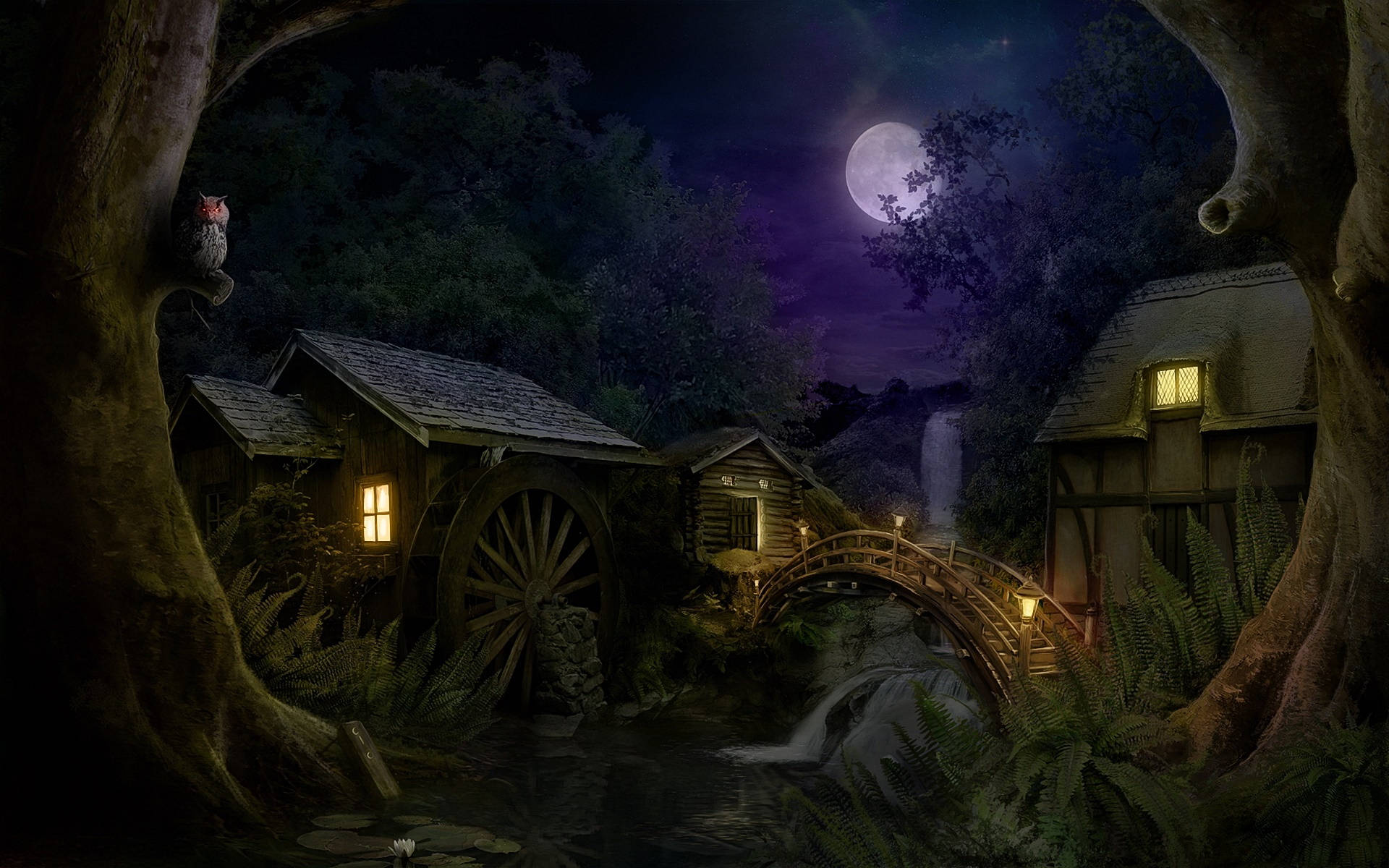 1920x1200 Download Fantasy Cottage In The Moonlight Wallpaper