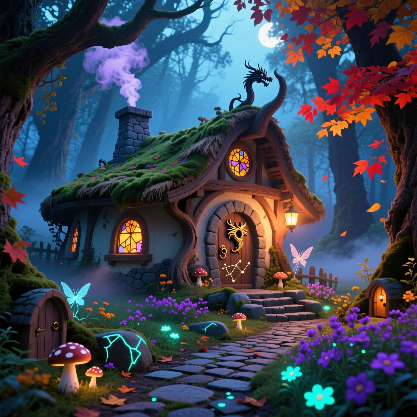 1328x1328 Free Enchanted Forest Cottage Image, Fantasy, Whimsical