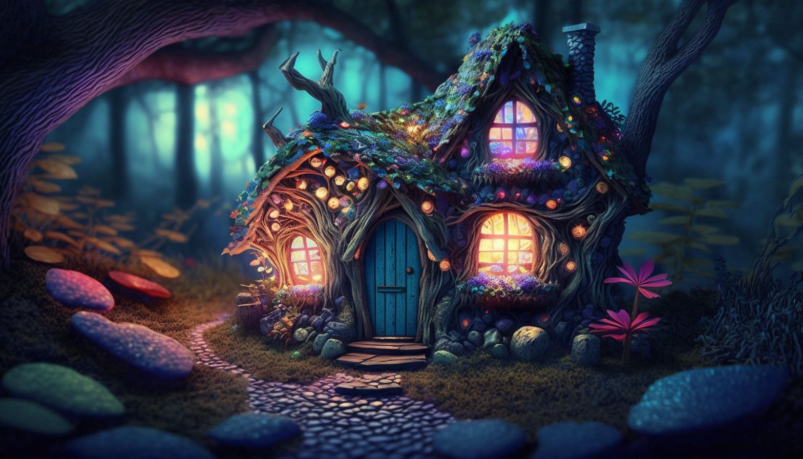 1568x896 Enchanted Fairy House Wall Art Enchanted Fairy House Printable Digital Art Enchanted Fairy House Digital Art Fairy House Desktop Wallpaper