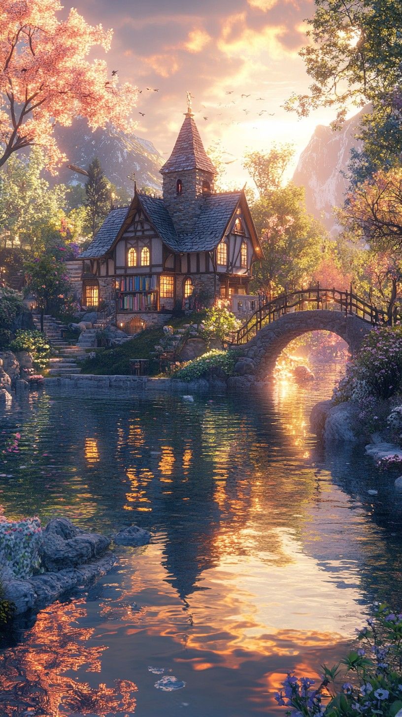 816x1456 Free Enchanted Forest Cottage Image, Forest, Sunset