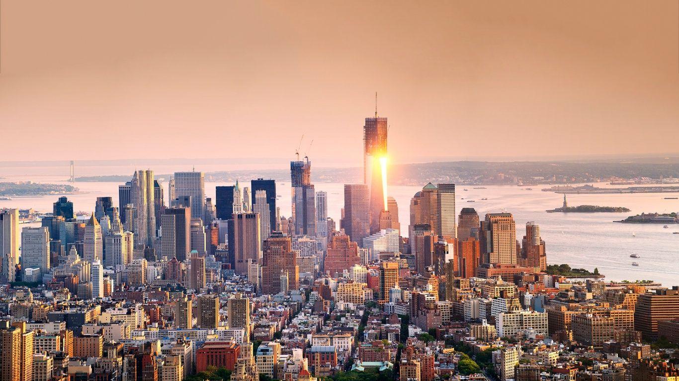 1366x768 Manhattan panorama wallpaperx768