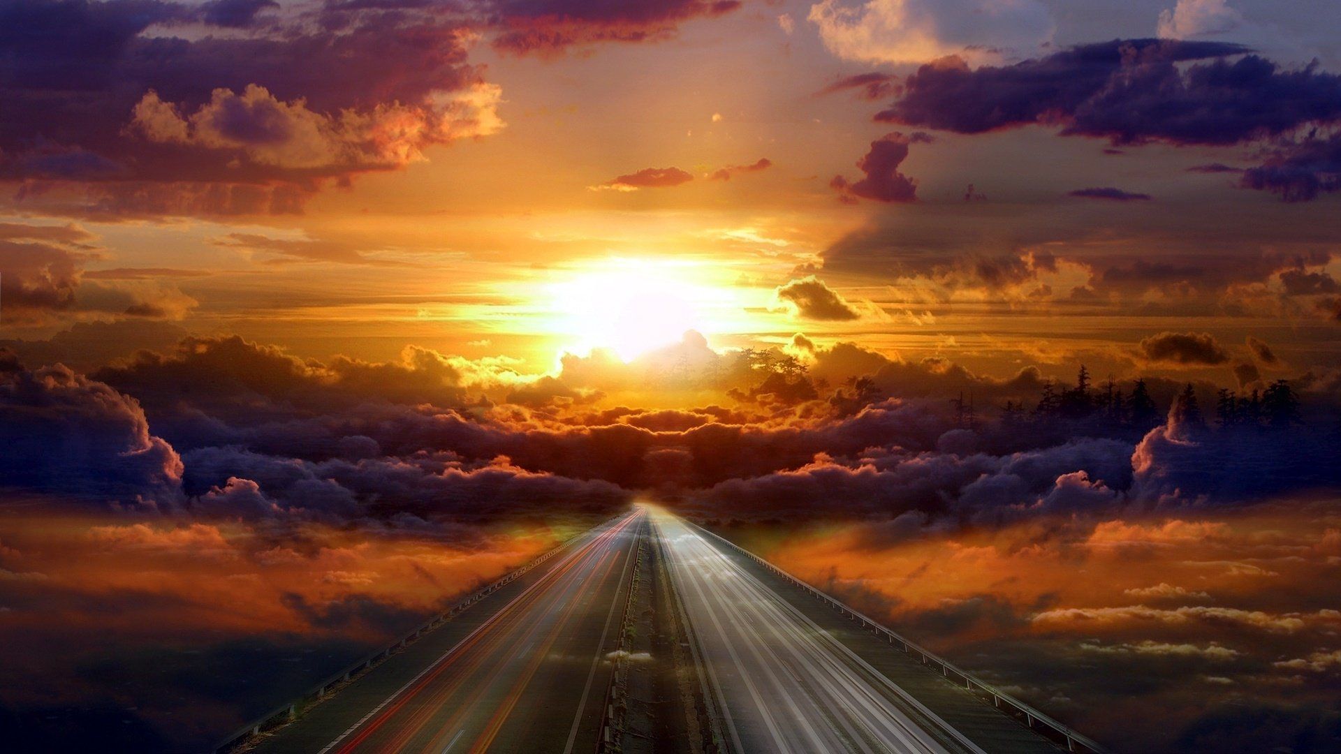 1920x1080 Download Cloud Sky Sunset Road Man Made Photography Manipulation HD Wallpaperx1080