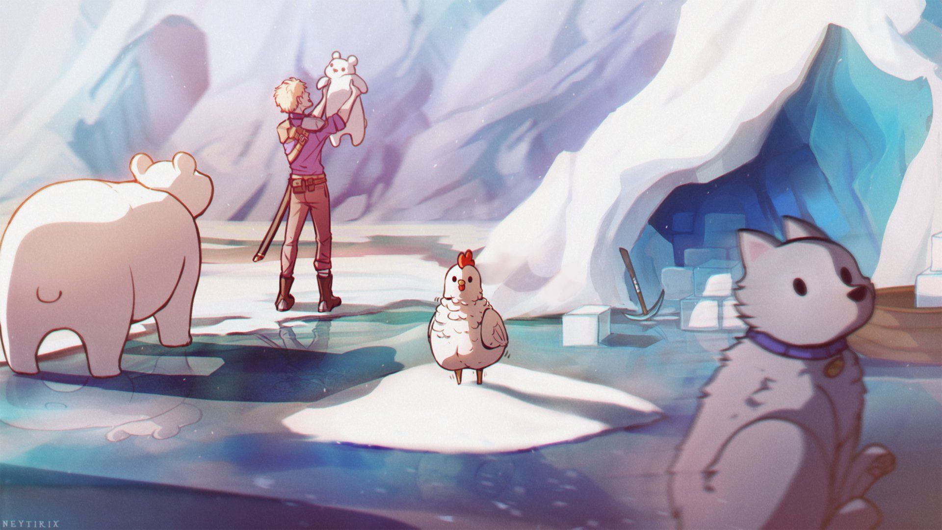 1920x1080 Sven's Minecraft Adventure: HD Wallpaper of Arctic Friends and Frosty Fun