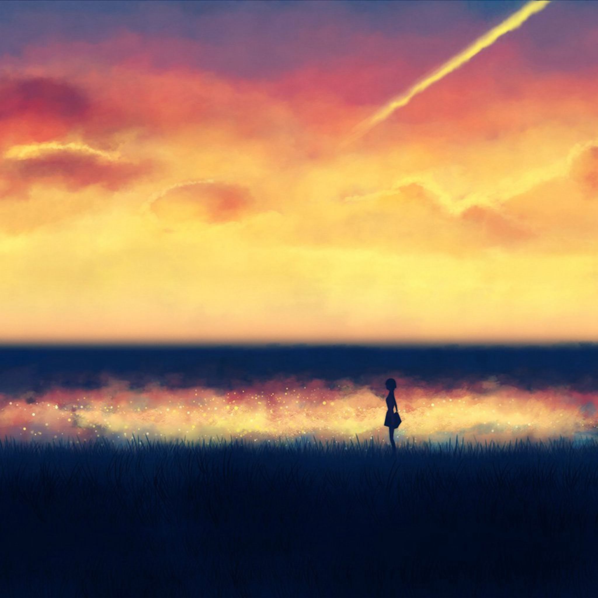 2048x2048 Fantasy Lonely Ilust Art Sunset Paint iPad Air Wallpaper Free Download