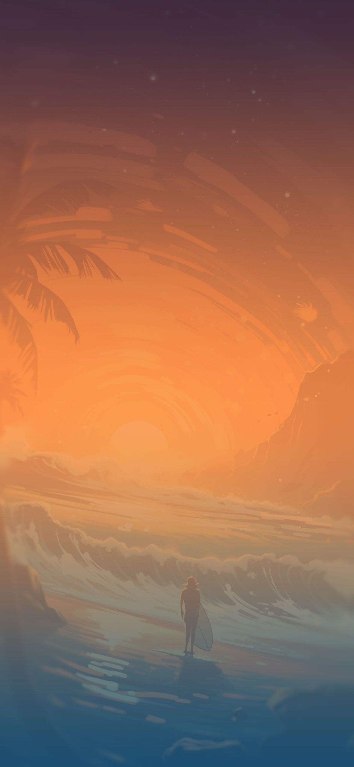 1183x2560 Sunset and Surfer Aesthetic Wallpaper Nature Wallpaper