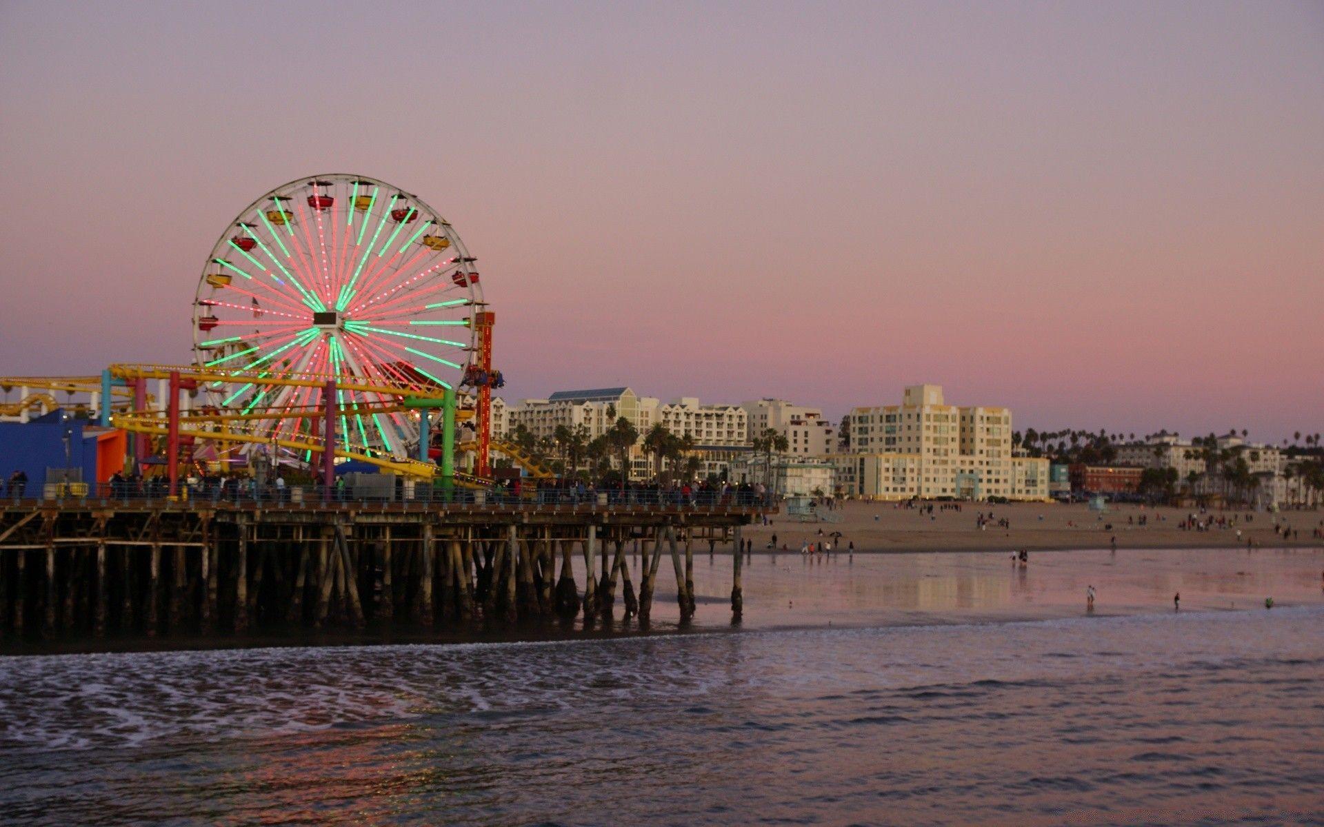 1920x1200 Santa Monica Beach At Evening, Los Angeles