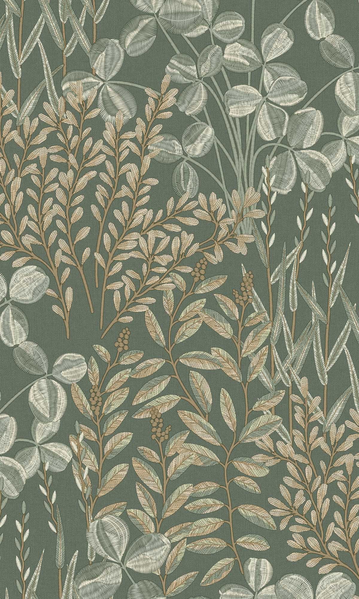 1200x2000 Bracken Green Stitched Leaf Print Wallpaper R10110