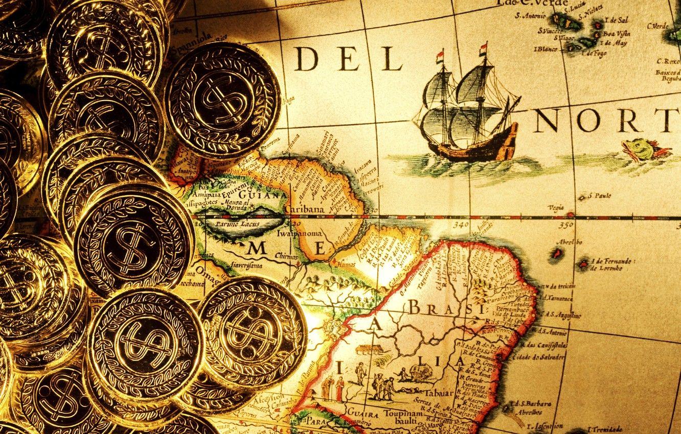 1332x850 Wallpaper gold, map, money, wallpaper, pirates, coins image