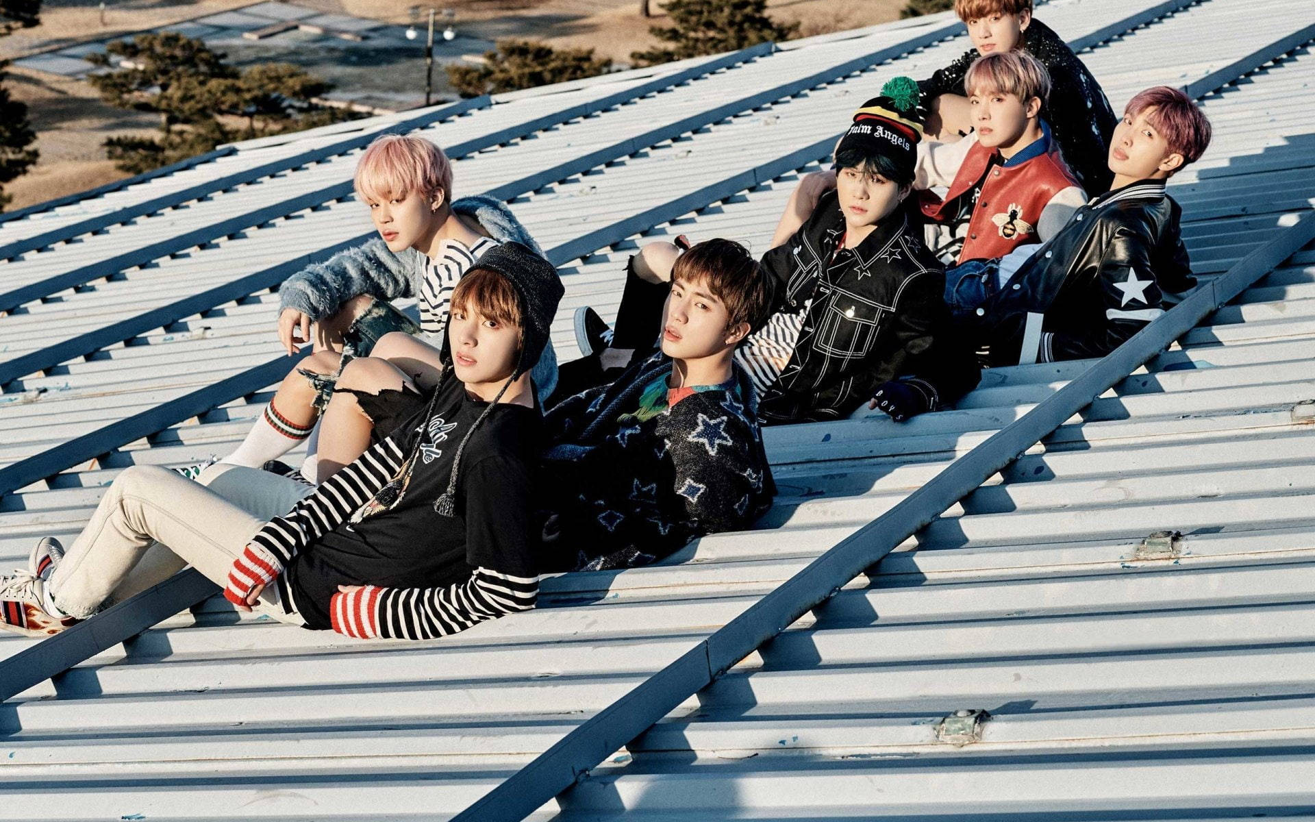 1920x1200 Download BTS Group Photo Spring Day Wallpaper