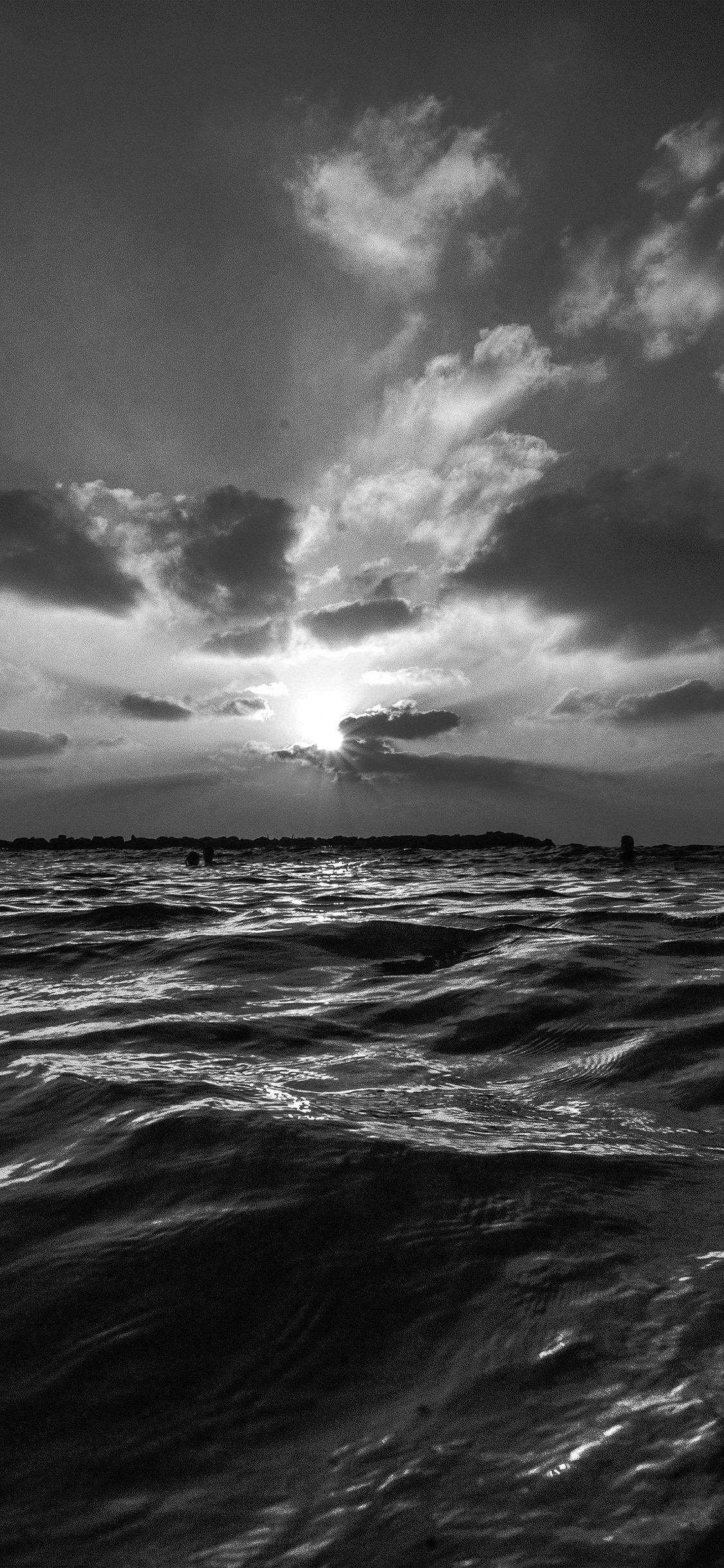 1125x2436 sunset sea sky ocean summer dark bw water nature