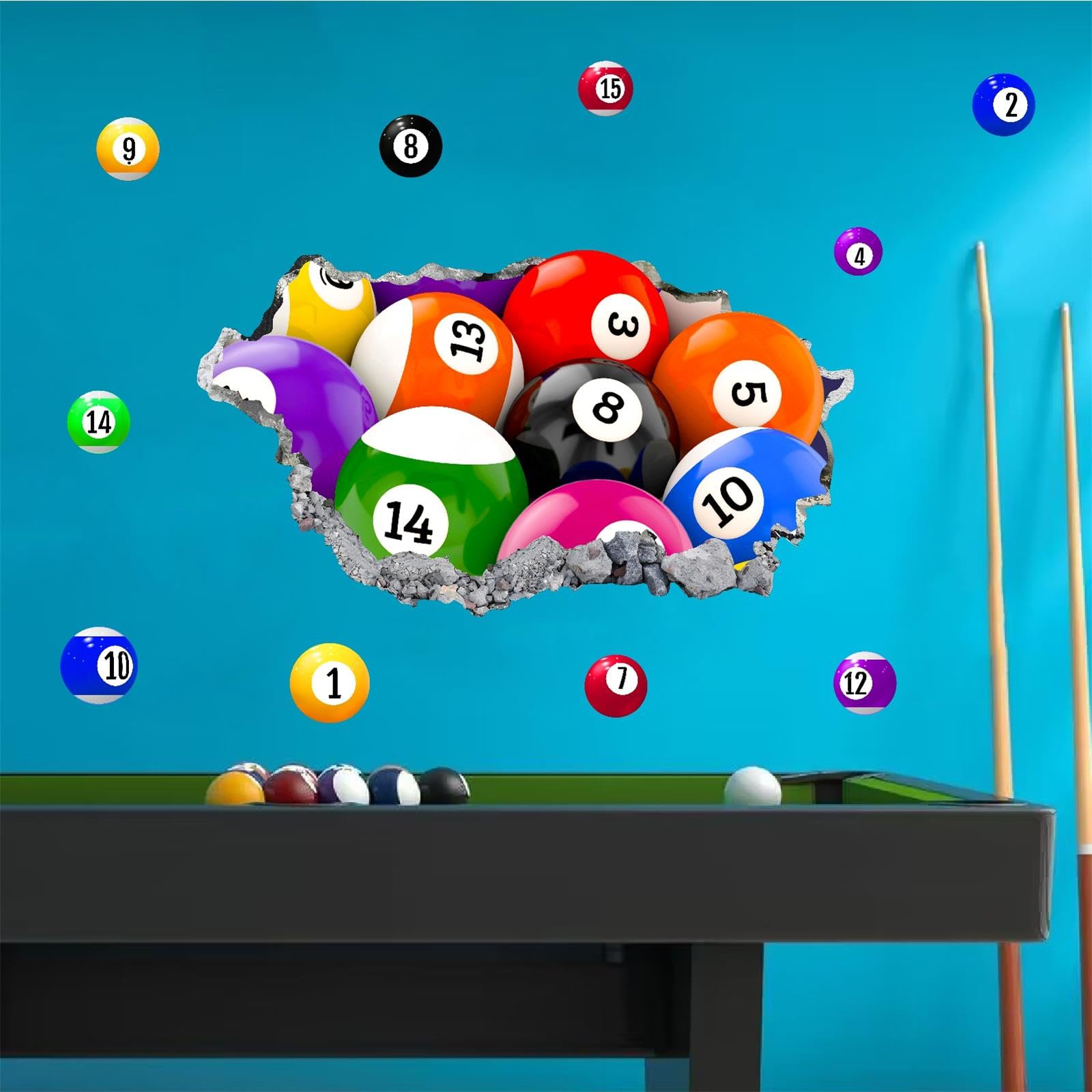 1600x1600 Billiards 3D Wall Stickers Decor Sport Ball Wall Sticker for Boys Pool Room Decor Large Billiards Wallpaper Graphic Balls Wall Art Mural Decals for Kids Bedroom Toddlers Playroom Decoration