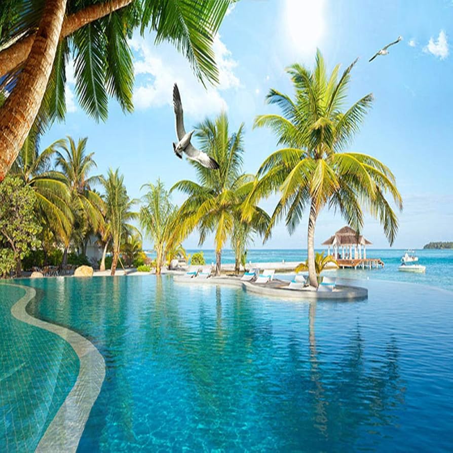 894x894 Photo Wallpaper 3D Stereo Swimming Pool Sea Landscape Wall Picture Living Room Theme Hotel Background Wall Cloth Papel De Parede 150 x 105 cm