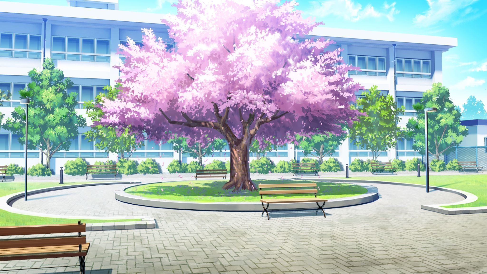 2050x1153 School Yard Anime Wallpaper