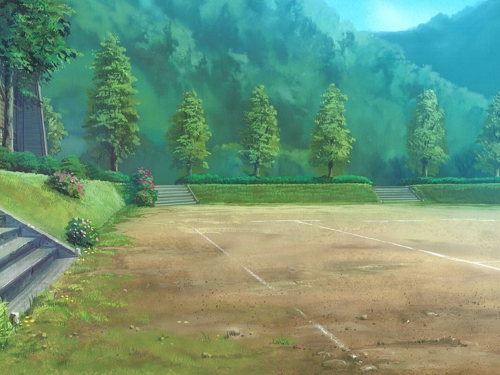 1024x768 Anime Landscape: School Sports Yard (Anime Background)