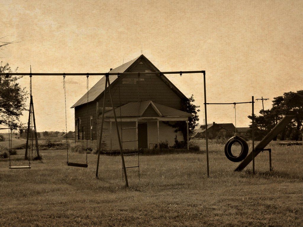 1024x768 Summer day at the old school yard. Latimer, Kansas