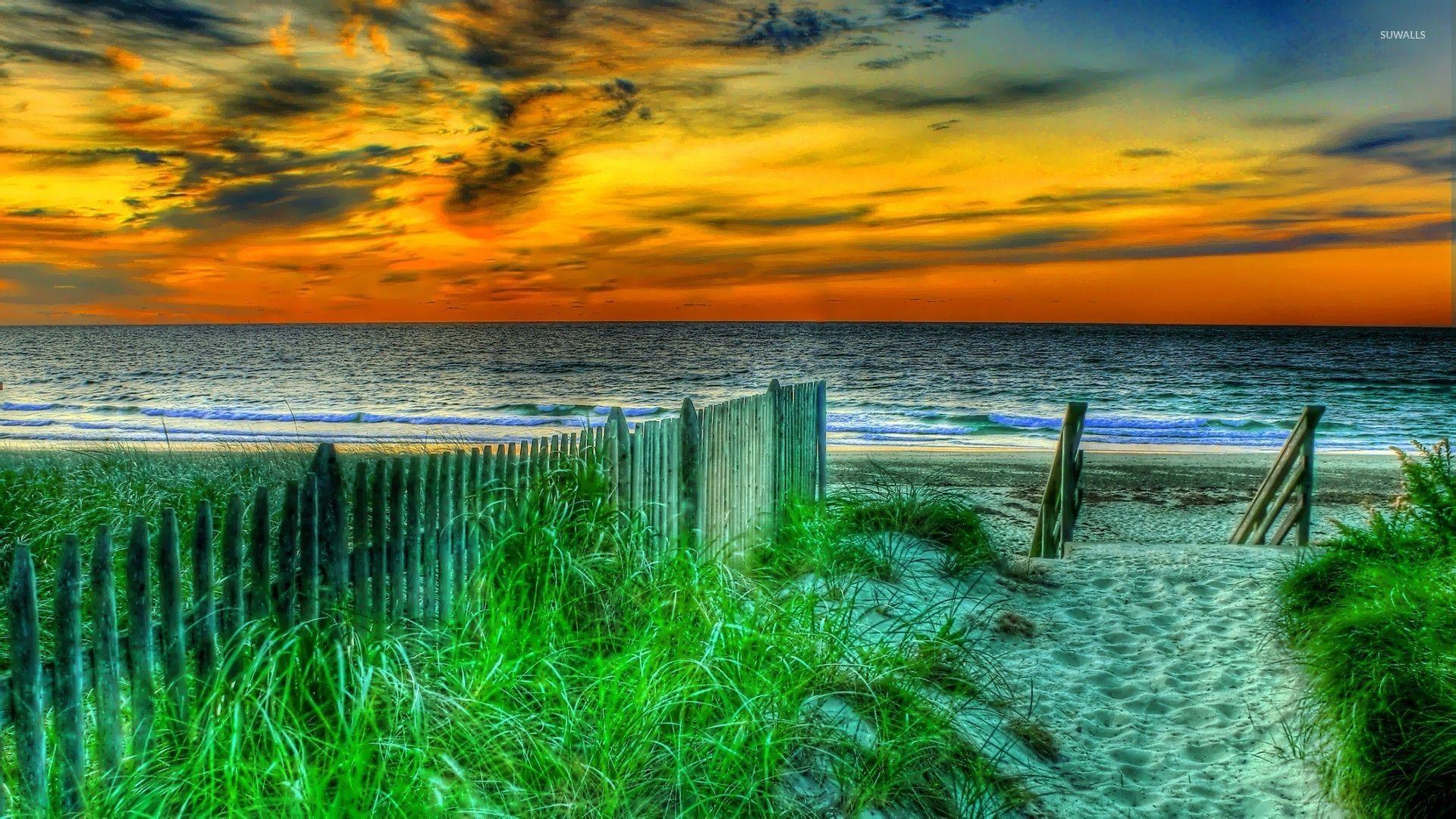 1920x1080 Amazing golden sunset over Santa Monica beach wallpaper