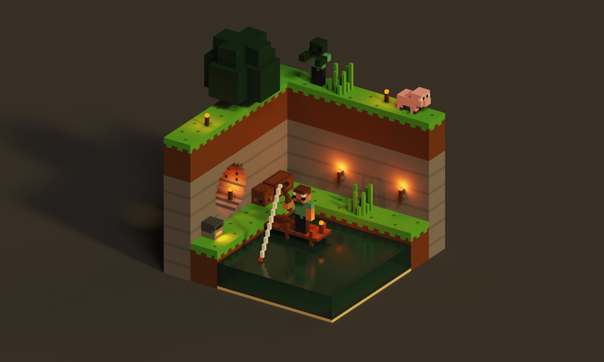2000x1200 Minecraft Voxel Wallpaper