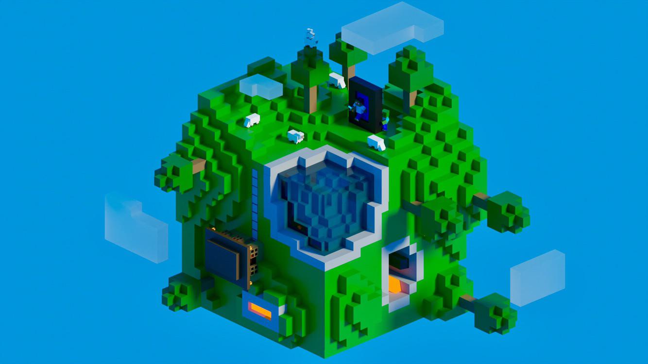 1334x750 Minecraft Inspired Voxel Art Scene (any feedback appreciated!)