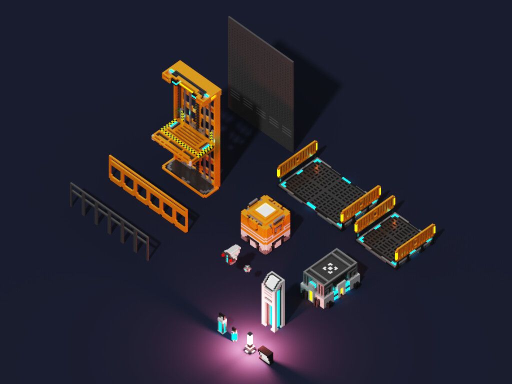 1024x768 VOXEL ART SCI FI ENVIRONMENT (New Work)
